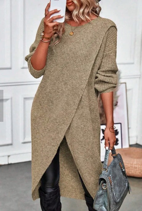 Leona | Knitted Maxi Sweater Dress Khaki