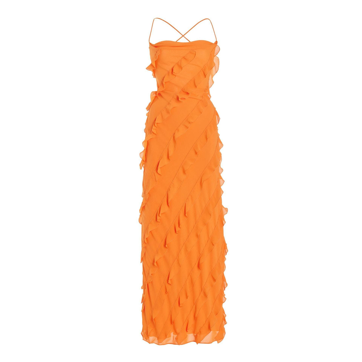 Chiffon Spaghetti Strap Ruffle High Split Maxi Dress 4