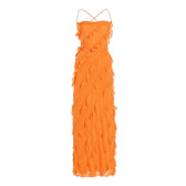 Chiffon Spaghetti Strap Ruffle High Split Maxi Dress 4