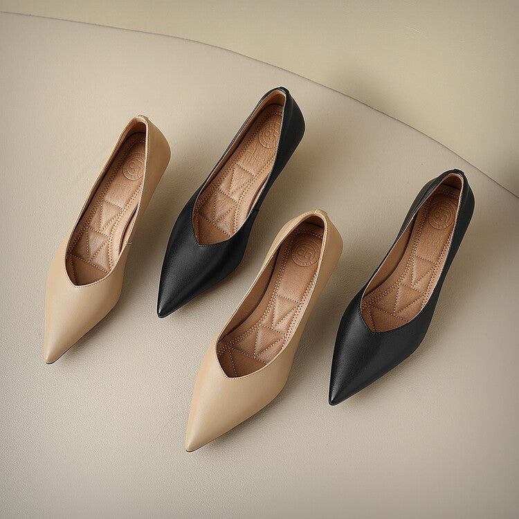 Pointed Toe Slip On Kitten Heel Pumps