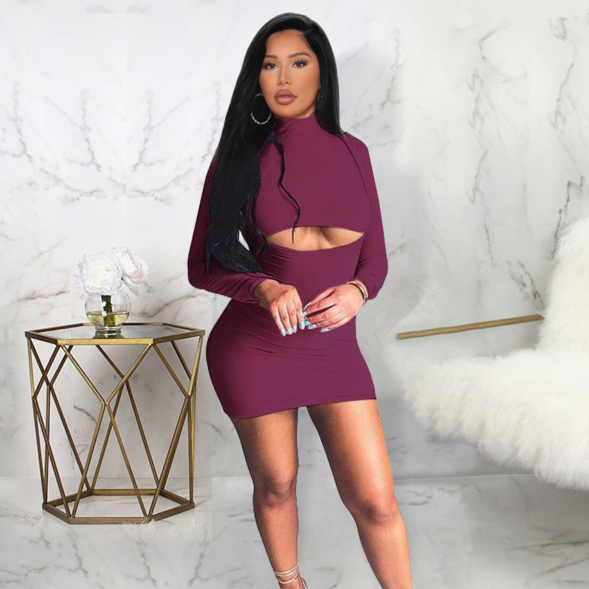 Mock Neck Long Sleeve Cut Out Front Bodycon Mini Dress 5