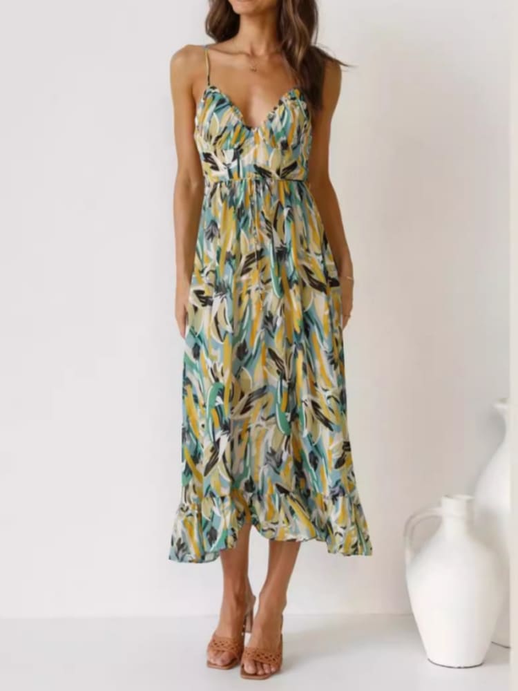 Floral Ruffle - Trim Midi Tank Dress
