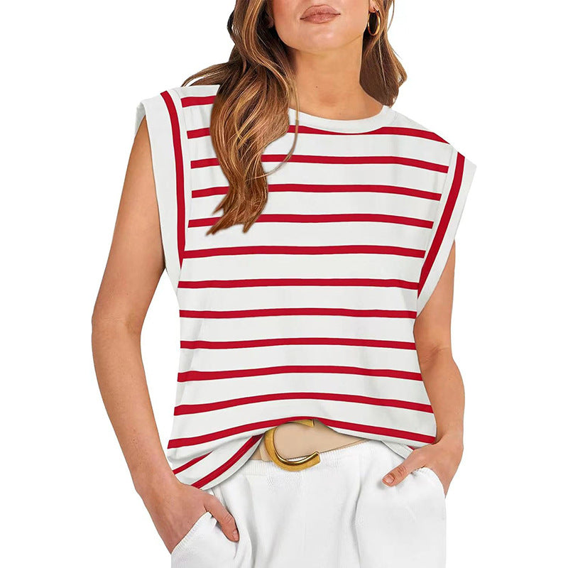 Crew Neck Cap Sleeve Shoulder Pad Top
