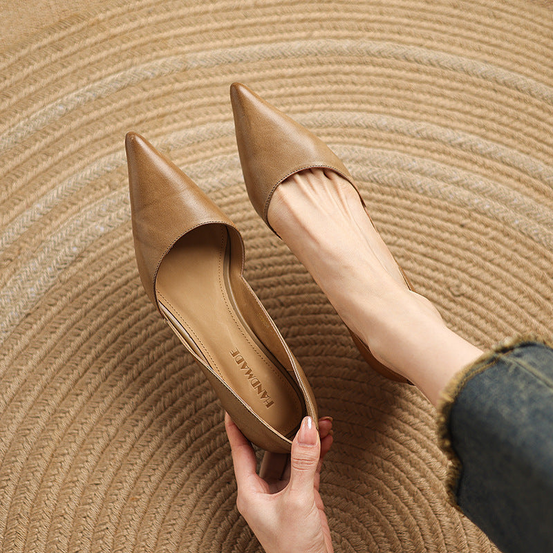 Pointed Toe Slip On Flared Kitten Heel Pumps
