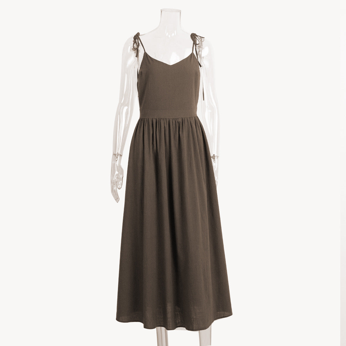 Linen Look Strapless Tie Detail Gathered Maxi Dress Summer 9