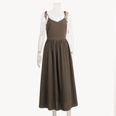 Linen Look Strapless Tie Detail Gathered Maxi Dress Summer 9