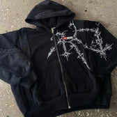 Skull Butterfly Graphic Print Zip Hoodie