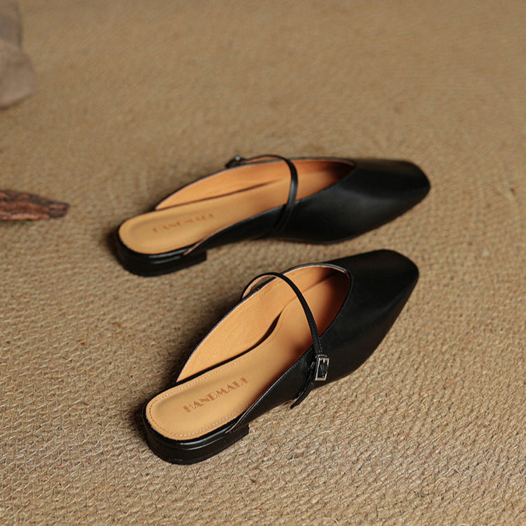 Square Toe Ankle Strap Mary Jane Mules