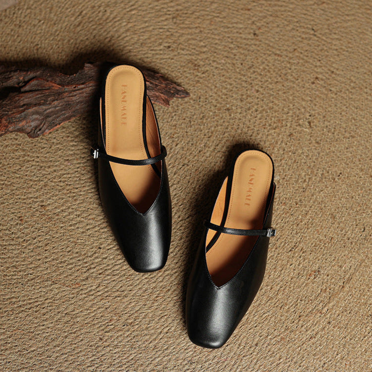 Square Toe Ankle Strap Mary Jane Mules
