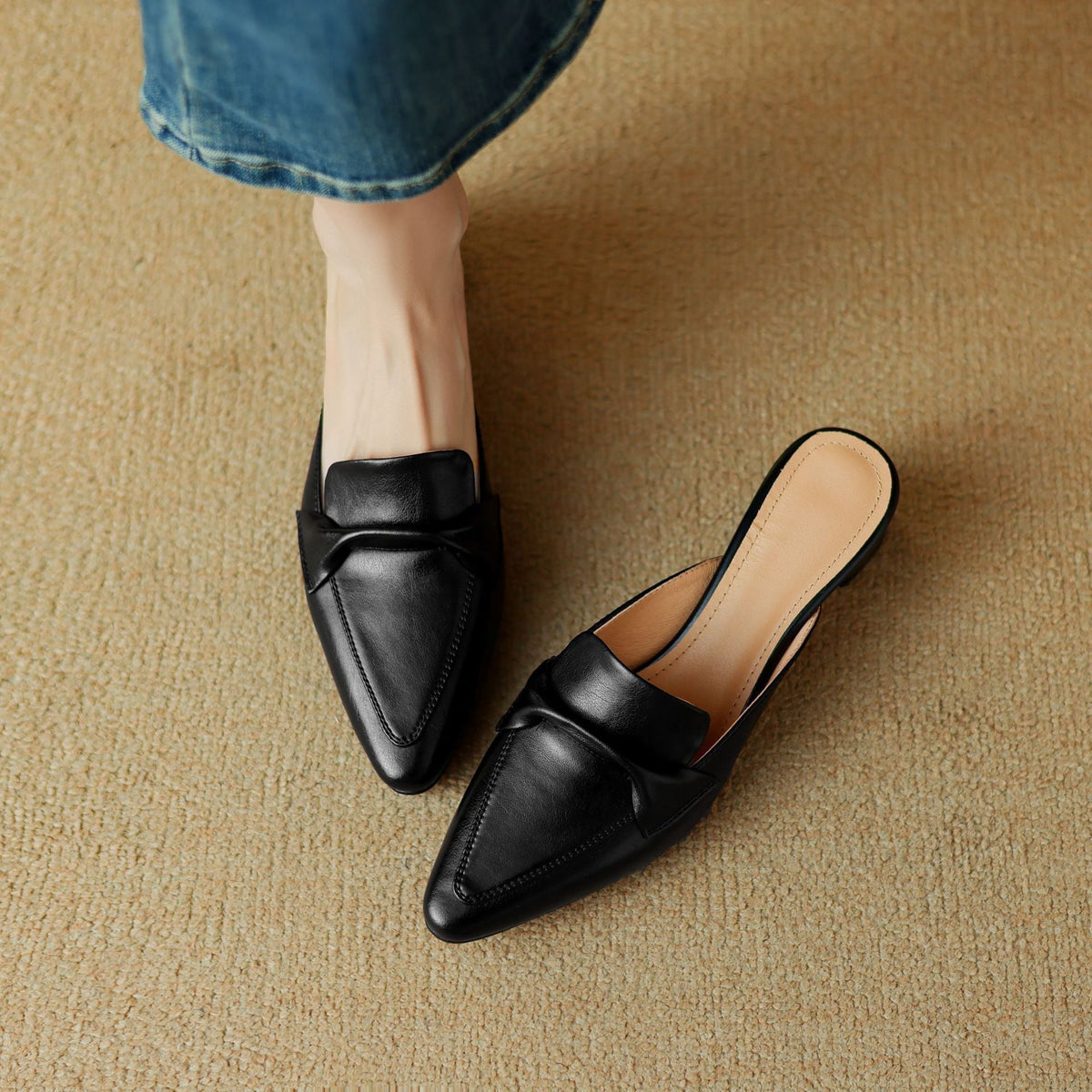 Square Toe Block Heel Loafer Mules