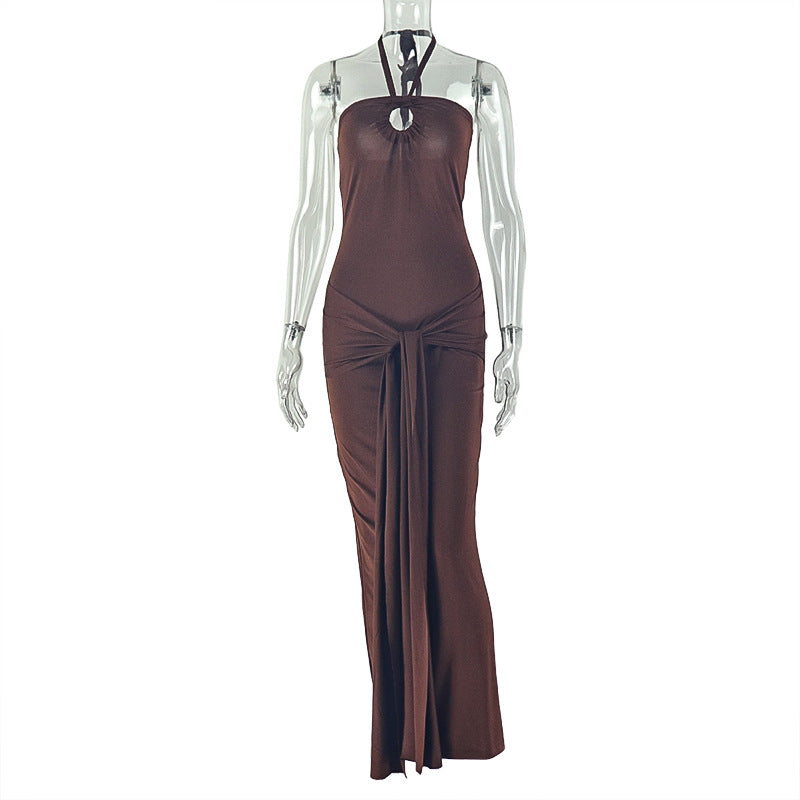 Halter Neck Sleeveless Twist Knot Waist Bodycon Maxi Dress 5