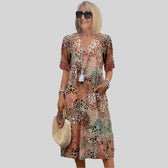 V-Neck Short Sleeve Tiered Midi Dress 5