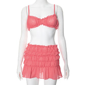 Ruched Pleated Denim Mini Skort