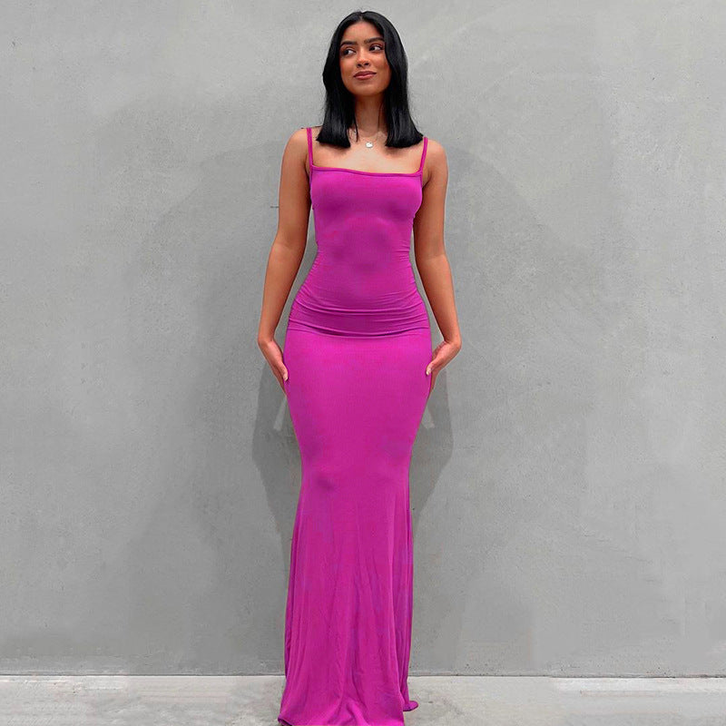 Scoop Neck Spaghetti Strap Bodycon Mermaid Maxi Dress 17