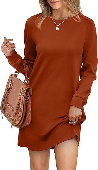 Crew Neck Long Sleeve Side Pocket Sweatshirt Shift Mini Dress 5
