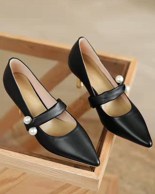 Elegant Pearl-Adorned Thin High Heel Pointed-toe Pumps