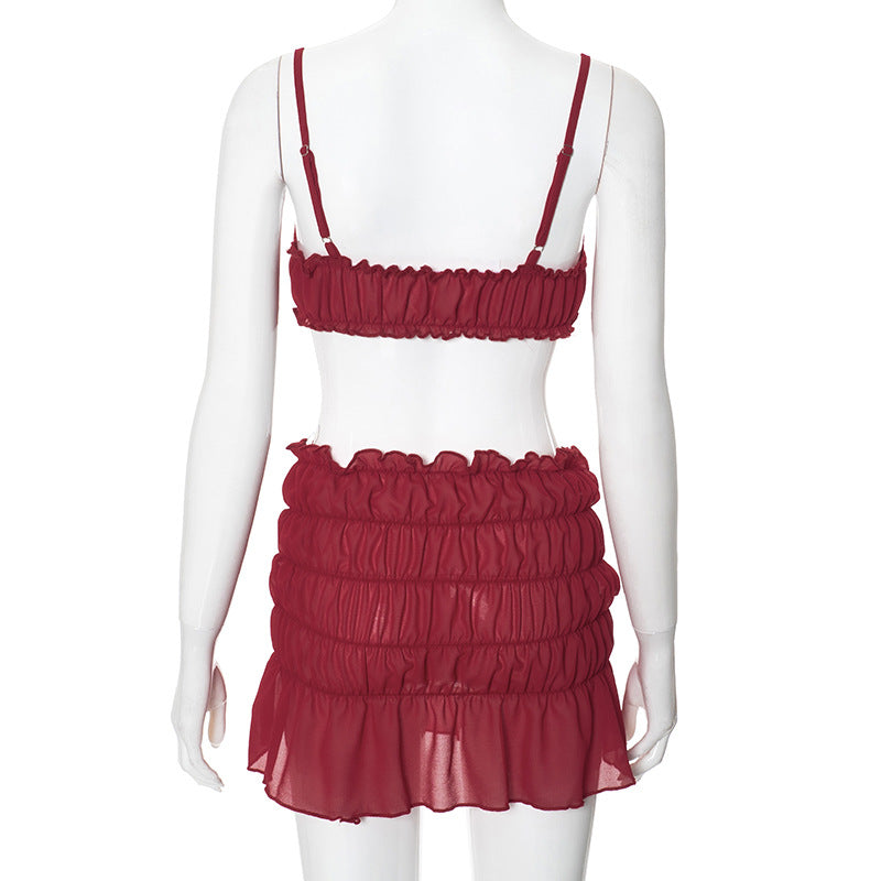 Ruched Pleated Denim Mini Skort