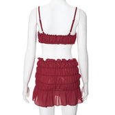 Ruched Pleated Denim Mini Skort