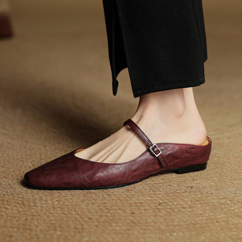 Pointed Toe Ankle Strap Buckle Flat Mary Jane Shoes