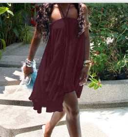 Halter Neck Backless Chiffon Flowy Tiered Mini Dress 12