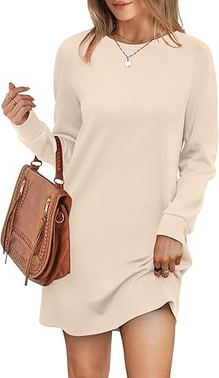Crew Neck Long Sleeve Side Pocket Sweatshirt Shift Mini Dress 3