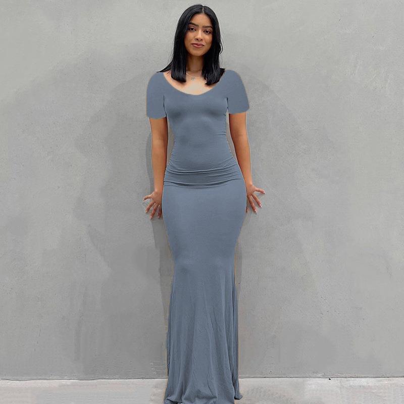 Scoop Neck Spaghetti Strap Bodycon Mermaid Maxi Dress 33