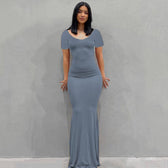Scoop Neck Spaghetti Strap Bodycon Mermaid Maxi Dress 33