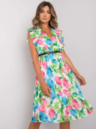 Eugenia Statement Women's Flower Ruffle Midi Dress Elevated Occasion Wear