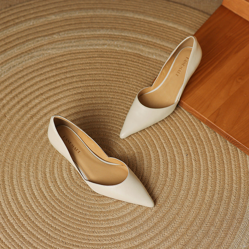 Pointed Toe Slip On Flared Kitten Heel Pumps