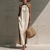 Halter Neck Sleeveless Contrast Trim Maxi Dress Summer 2