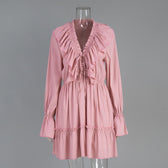 Deep V-Neck Long Sleeve Ruffle Tiered Mini Dress 8