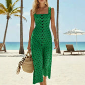 Polka Dot Square Neck Sleeveless Tiered Midi Dress 2