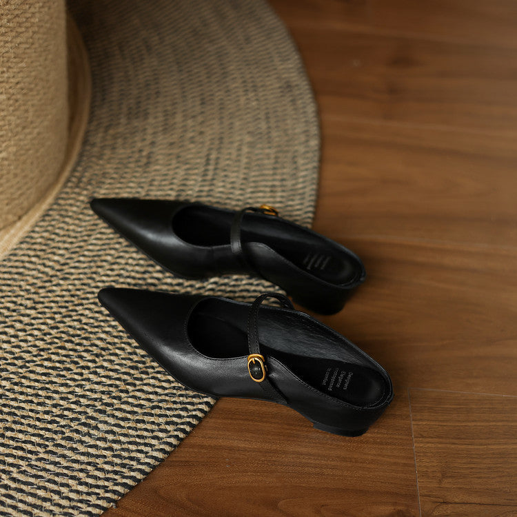 Pointed Toe Mary Jane Strap Backless Mules
