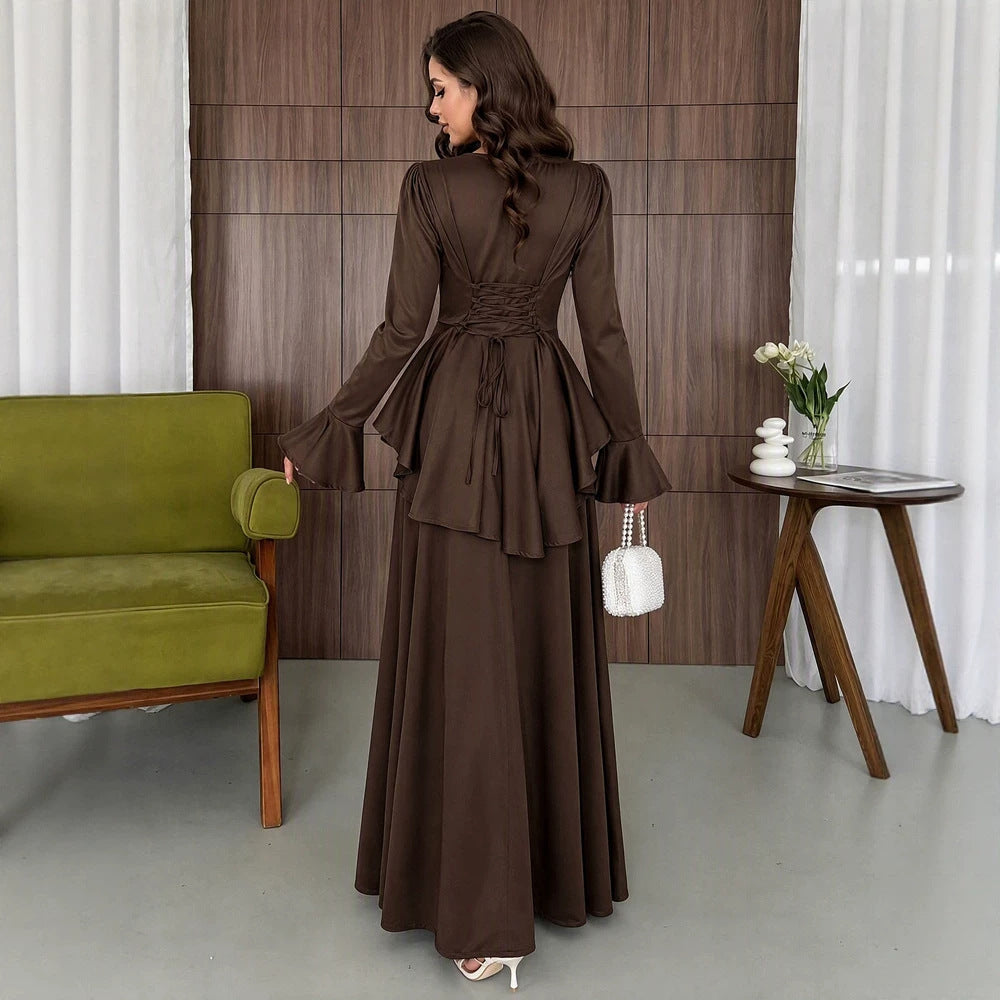 Autumn Ladies Ruffled Flared Sleeve Elegant Maxi Dress