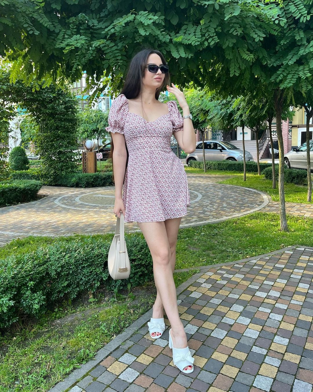 Floral Print Sweetheart Neck Puff Sleeve A-Line Mini Dress 5