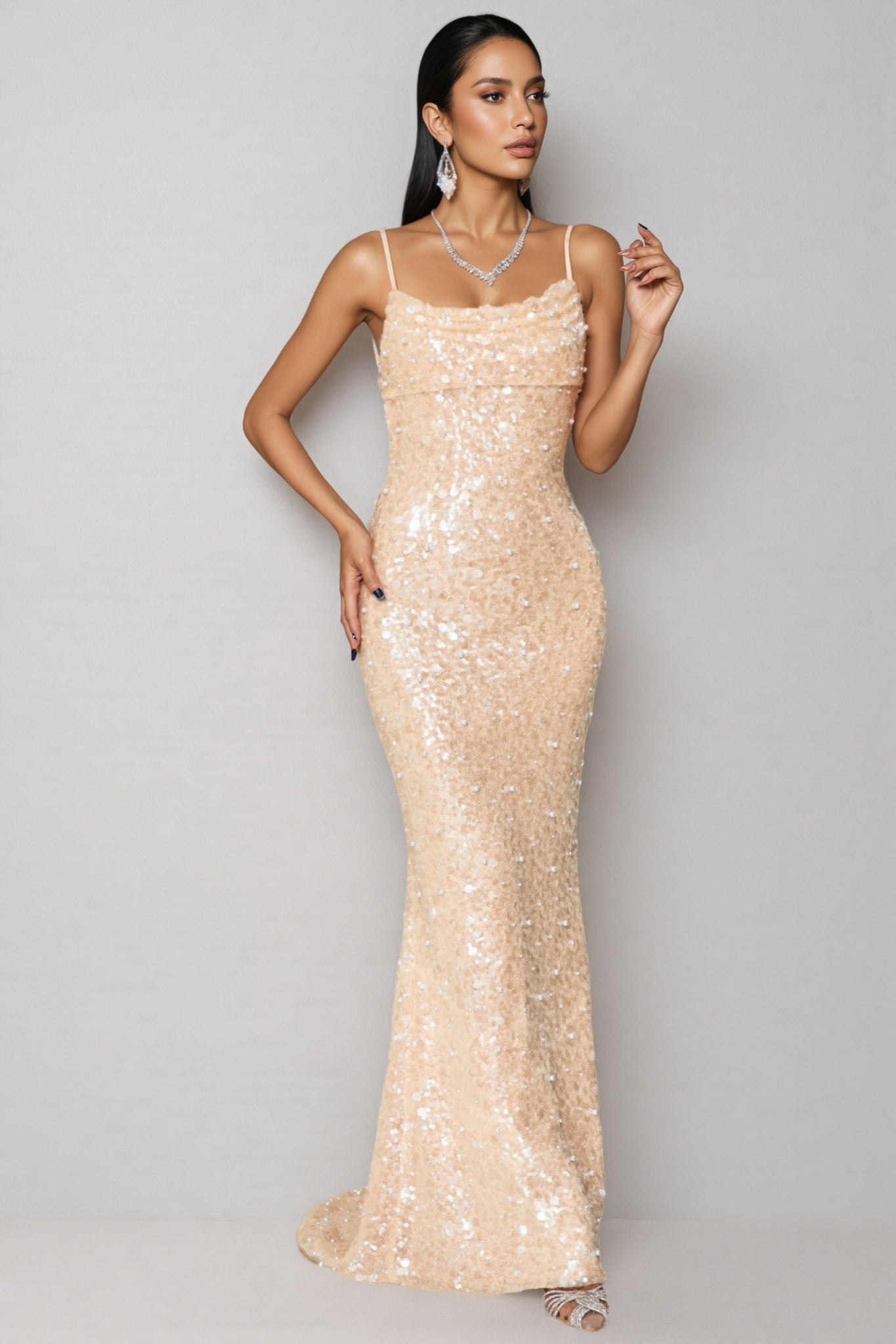 Maelk Backless Sequin Fishtail Maxi Dress - View 5
