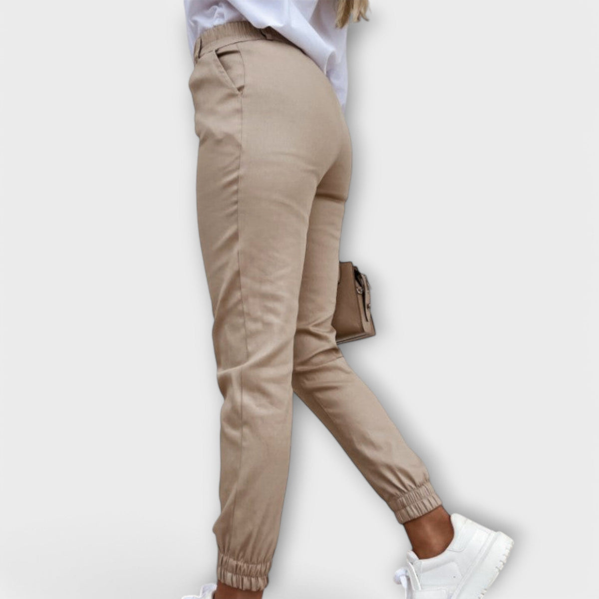 High Waist Cuffed Hem Jogger Pants