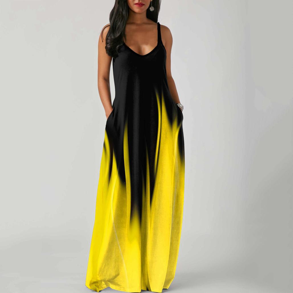 V-Neck Spaghetti Strap Ombre Pocket Loose Maxi Dress 6