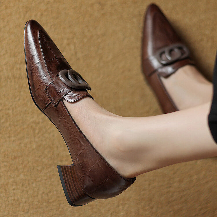 Pointed Toe Ring Buckle Flat Loafers