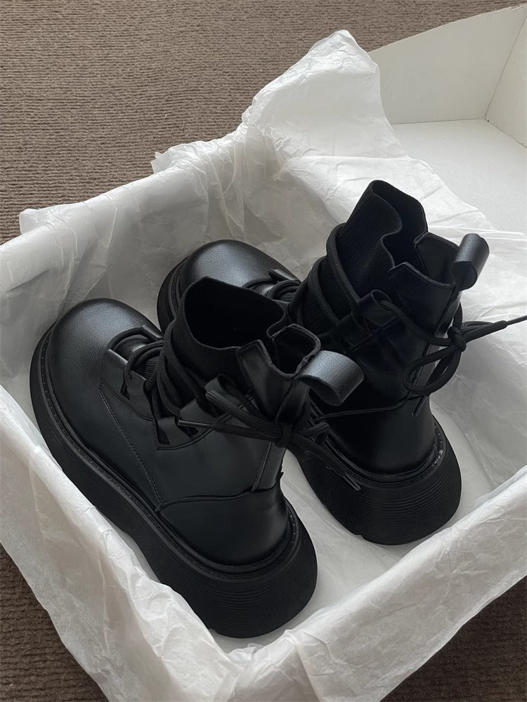 Lace Up Chunky Platform Combat Ankle Boots