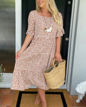 Polka Dot Short Sleeve Tiered Midi Dress 6