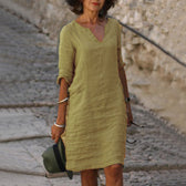 Split Neck Short Sleeve Pocket Shift Midi Dress 11