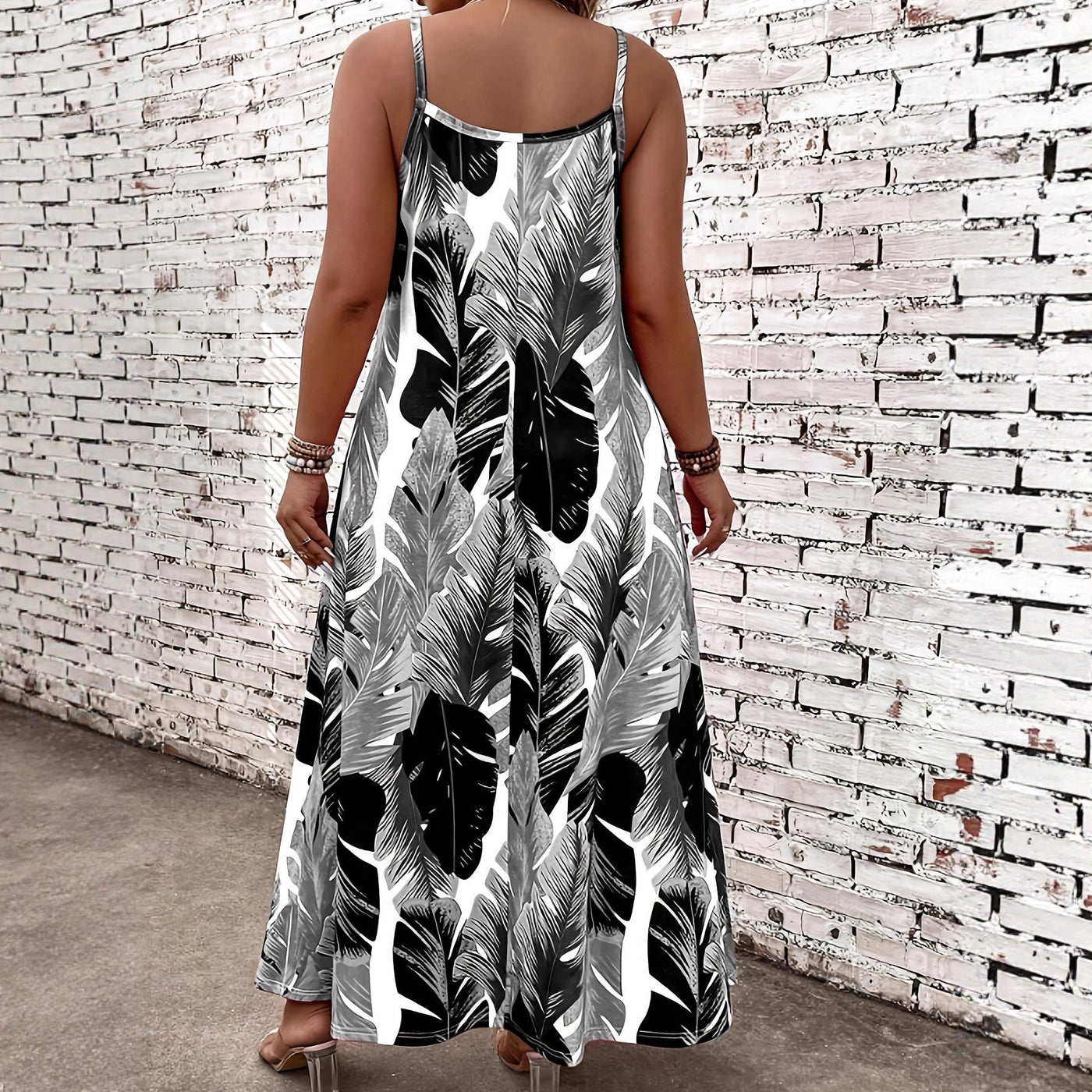 Leaf Print Spaghetti Strap Maxi Dress 2