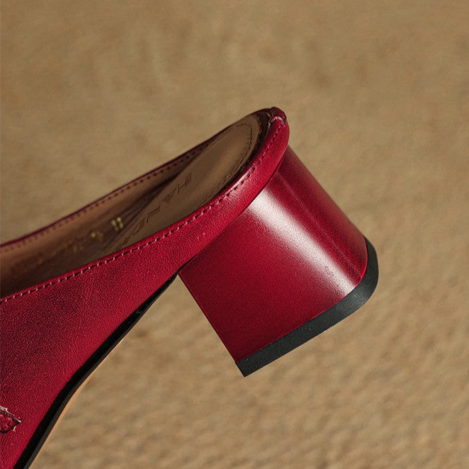 Square Toe Mary Jane Buckle Strap Block Heel Mules