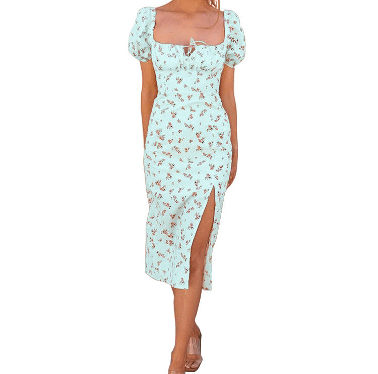 Frida Minimalist Women's Flower Print Puff Sleeve Midi Dress Premium Wardrobe Essential