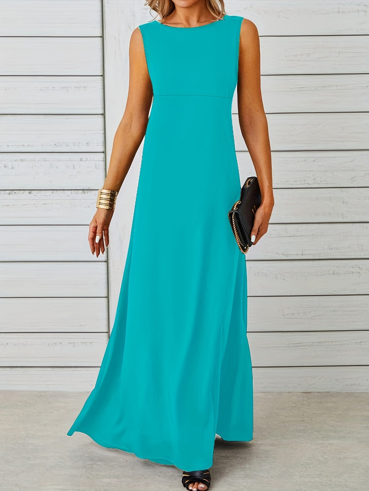 Crew Neck Sleeveless Empire Waist A-Line Maxi Dress 4