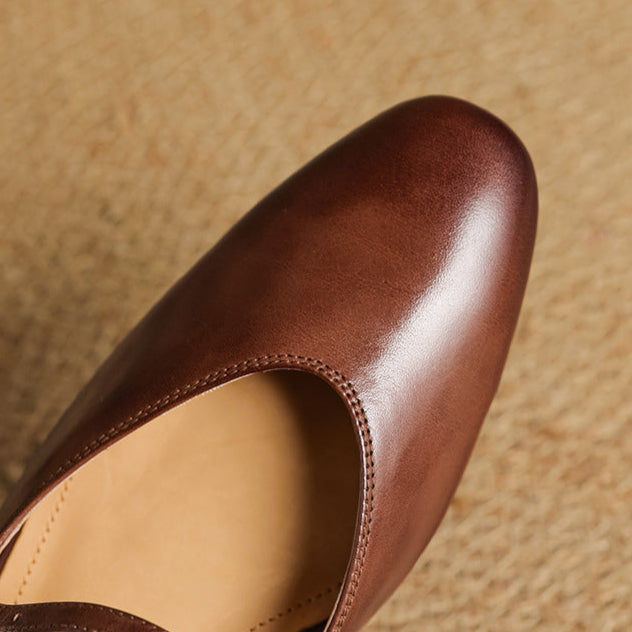 Round Toe Cross Strap Flat Mary Jane Mules