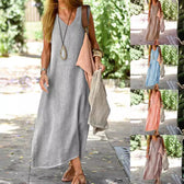 V-Neck Sleeveless Pocket Loose Maxi Summer Dress