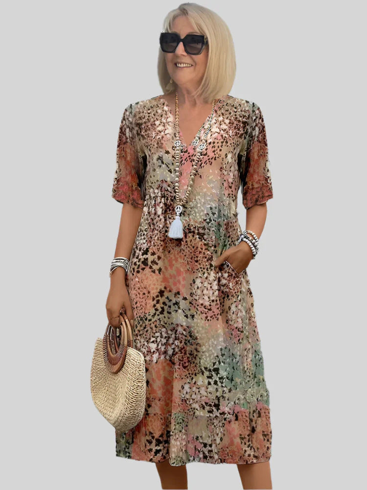 V-Neck Short Sleeve Tiered Midi Dress 9