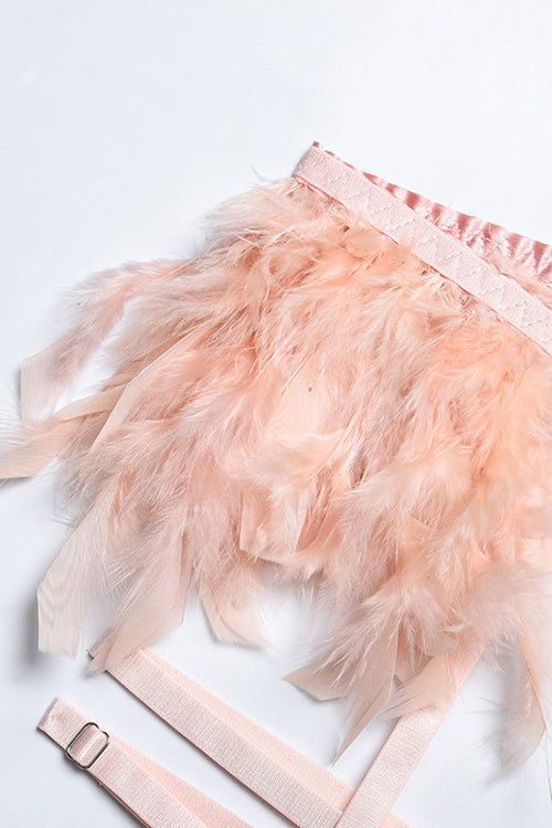 Cutout Feather Detail Plain Lingerie Set